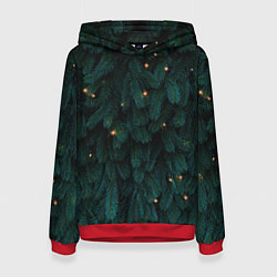 Толстовка-худи женская Ёлка и гирлянды, цвет: 3D-красный