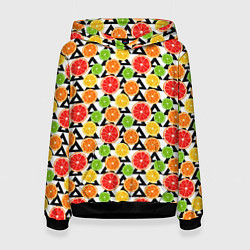 Толстовка-худи женская Citrus pattern, цвет: 3D-черный