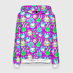 Толстовка-худи женская Мультяшные зайчики, цвет: 3D-белый