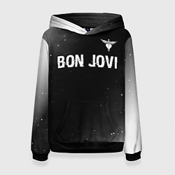 Толстовка-худи женская Bon Jovi glitch на темном фоне посередине, цвет: 3D-черный
