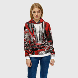 Толстовка-худи женская Черно-красный автомобиль, цвет: 3D-белый — фото 2