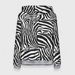 Толстовка-худи женская Шкура зебры черно - белая графика, цвет: 3D-меланж