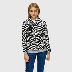 Толстовка-худи женская Шкура зебры черно - белая графика, цвет: 3D-меланж — фото 2