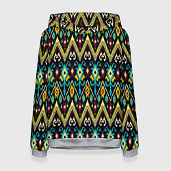 Толстовка-худи женская Мелкий орнамент - имитация ткани икат, цвет: 3D-меланж