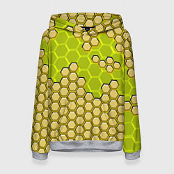Толстовка-худи женская Жёлтая энерго-броня из шестиугольников, цвет: 3D-меланж