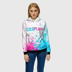 Толстовка-худи женская Coldplay neon gradient style посередине, цвет: 3D-черный — фото 2