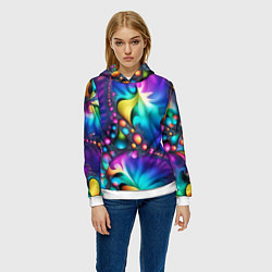 Толстовка-худи женская Розово синий фрактал, цвет: 3D-белый — фото 2