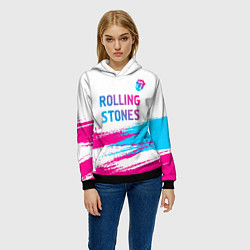 Толстовка-худи женская Rolling Stones neon gradient style посередине, цвет: 3D-черный — фото 2