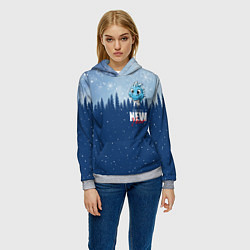 Толстовка-худи женская Дракон в зимнем лесу, цвет: 3D-меланж — фото 2