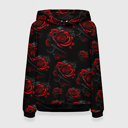 Толстовка-худи женская Красные розы цветы, цвет: 3D-черный