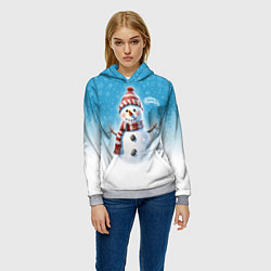 Толстовка-худи женская Веселый снеговичок, цвет: 3D-меланж — фото 2