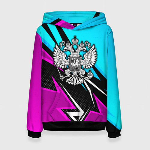 Женская толстовка Герб рф - неоновый / 3D-Черный – фото 1