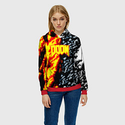 Толстовка-худи женская Doom огненное лого, цвет: 3D-красный — фото 2