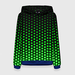 Толстовка-худи женская Зелёные квадраты, цвет: 3D-синий