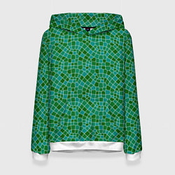Толстовка-худи женская Зелёный мозаичный паттерн, цвет: 3D-белый
