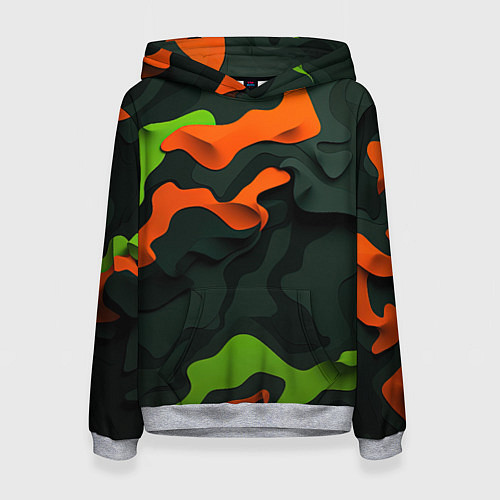 Женская толстовка Зеленые и оранжевые кляксы / 3D-Меланж – фото 1
