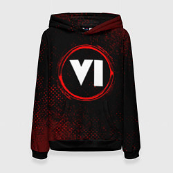 Толстовка-худи женская Символ GTA 6 и краска вокруг на темном фоне, цвет: 3D-черный