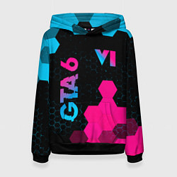 Толстовка-худи женская GTA 6 - neon gradient вертикально, цвет: 3D-черный
