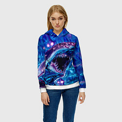 Толстовка-худи женская Фиолетовая акула, цвет: 3D-белый — фото 2