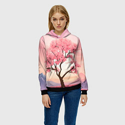 Толстовка-худи женская Вишневое дерево в полном цвету, цвет: 3D-черный — фото 2