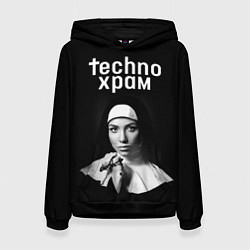 Толстовка-худи женская Techno храм монашка с красивыми глазами, цвет: 3D-черный