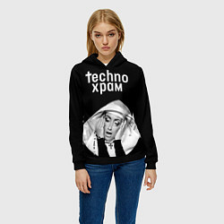 Толстовка-худи женская Techno храм эмоциональная монашка, цвет: 3D-черный — фото 2