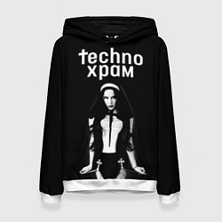 Толстовка-худи женская Techno храм дерзкая монашка, цвет: 3D-белый