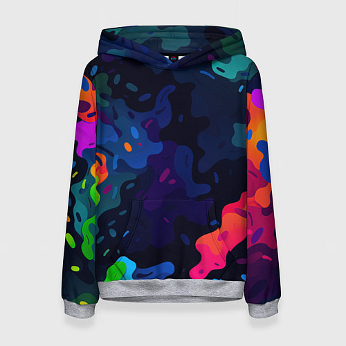 Женская толстовка Яркие кислотная разноцветные пятна в виде камуфляж / 3D-Меланж – фото 1