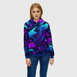 Толстовка-худи женская Абстрактный камуфляж в кислотных абстрактных пятна, цвет: 3D-синий — фото 2