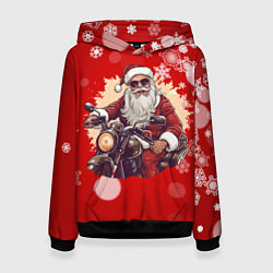 Толстовка-худи женская Санта на мотоцикле, цвет: 3D-черный