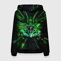Толстовка-худи женская Зелёный болид Ф1, цвет: 3D-черный