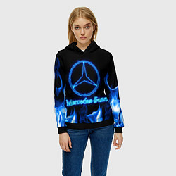 Толстовка-худи женская Mercedes-benz blue neon, цвет: 3D-черный — фото 2
