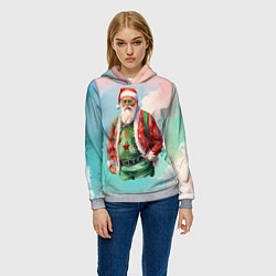 Толстовка-худи женская Санта в стильном костюме, цвет: 3D-меланж — фото 2