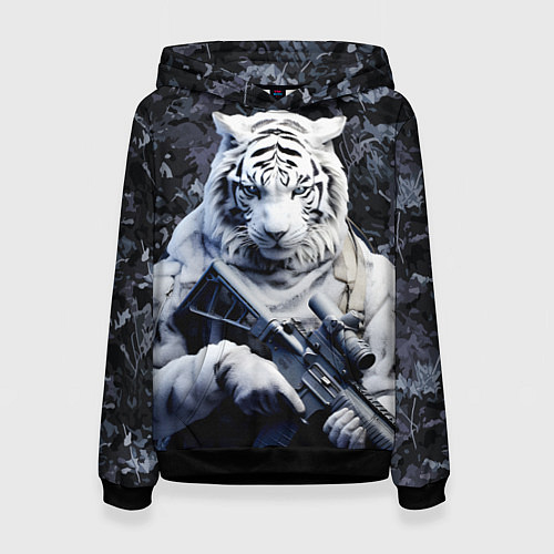 Женская толстовка Белый тигр солдат зима / 3D-Черный – фото 1