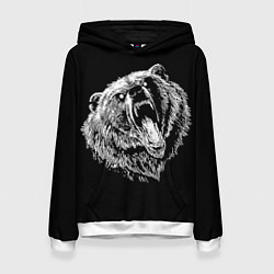 Толстовка-худи женская Яростный медведь воин, цвет: 3D-белый