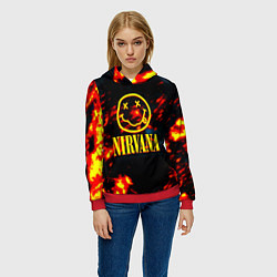 Толстовка-худи женская Nirvana rock огненное лого лава, цвет: 3D-красный — фото 2