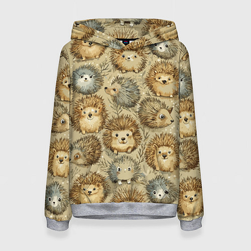 Женская толстовка Паттерн лесной ежик / 3D-Меланж – фото 1