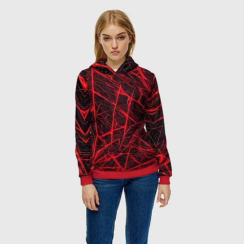 Женская толстовка Красная паутина на чёрном фоне / 3D-Красный – фото 3
