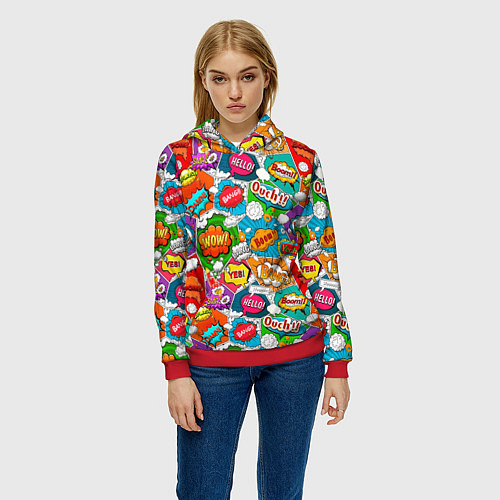 Женская толстовка Bang Boom Ouch pop art pattern / 3D-Красный – фото 3