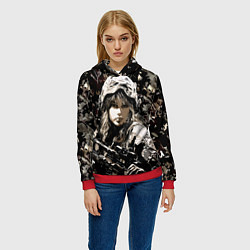 Толстовка-худи женская Блондинка снайпер в камуфляже, цвет: 3D-красный — фото 2