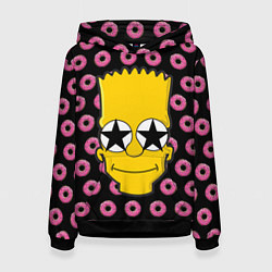 Толстовка-худи женская Барт Симпсон на фоне пончиков, цвет: 3D-черный