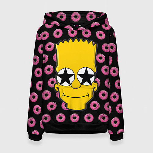 Женская толстовка Барт Симпсон на фоне пончиков / 3D-Черный – фото 1