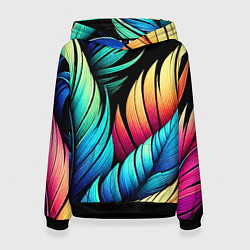 Толстовка-худи женская Color feathers - neon, цвет: 3D-черный