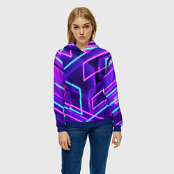 Толстовка-худи женская Neon Geometric, цвет: 3D-синий — фото 2