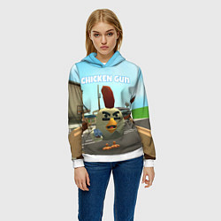 Толстовка-худи женская Chicken Gun - shooter, цвет: 3D-белый — фото 2