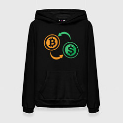 Толстовка-худи женская Криптовалюта биткоин и доллар, цвет: 3D-черный