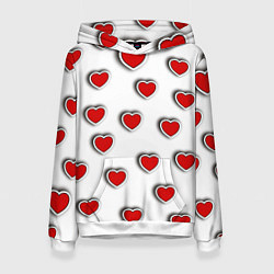 Толстовка-худи женская Стикеры наклейки объемные сердечки, цвет: 3D-белый