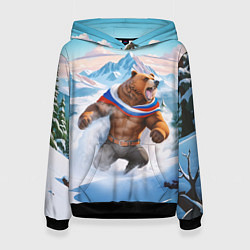 Толстовка-худи женская Медведь с триколором, цвет: 3D-черный