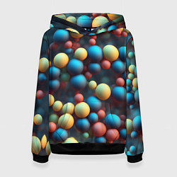 Толстовка-худи женская Разноцветные шарики молекул, цвет: 3D-черный