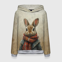 Толстовка-худи женская Кролик в шарфе, цвет: 3D-меланж